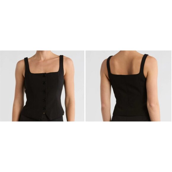 DKNY Womens Tailored Designer Sleeveless Square-Neck Vest Layering Top Black NWT - Picture 1 of 7